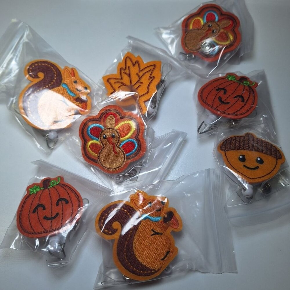 Fall Felt Badge Reels Autumn Teacher Medical Healthcare Parapro Squirrel Pumpkin